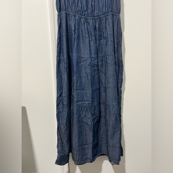 Talbots Sleeveless Dress Fit & Flare Denim Tencel Tiered Maxi SZ 10P - Picture 5 of 7